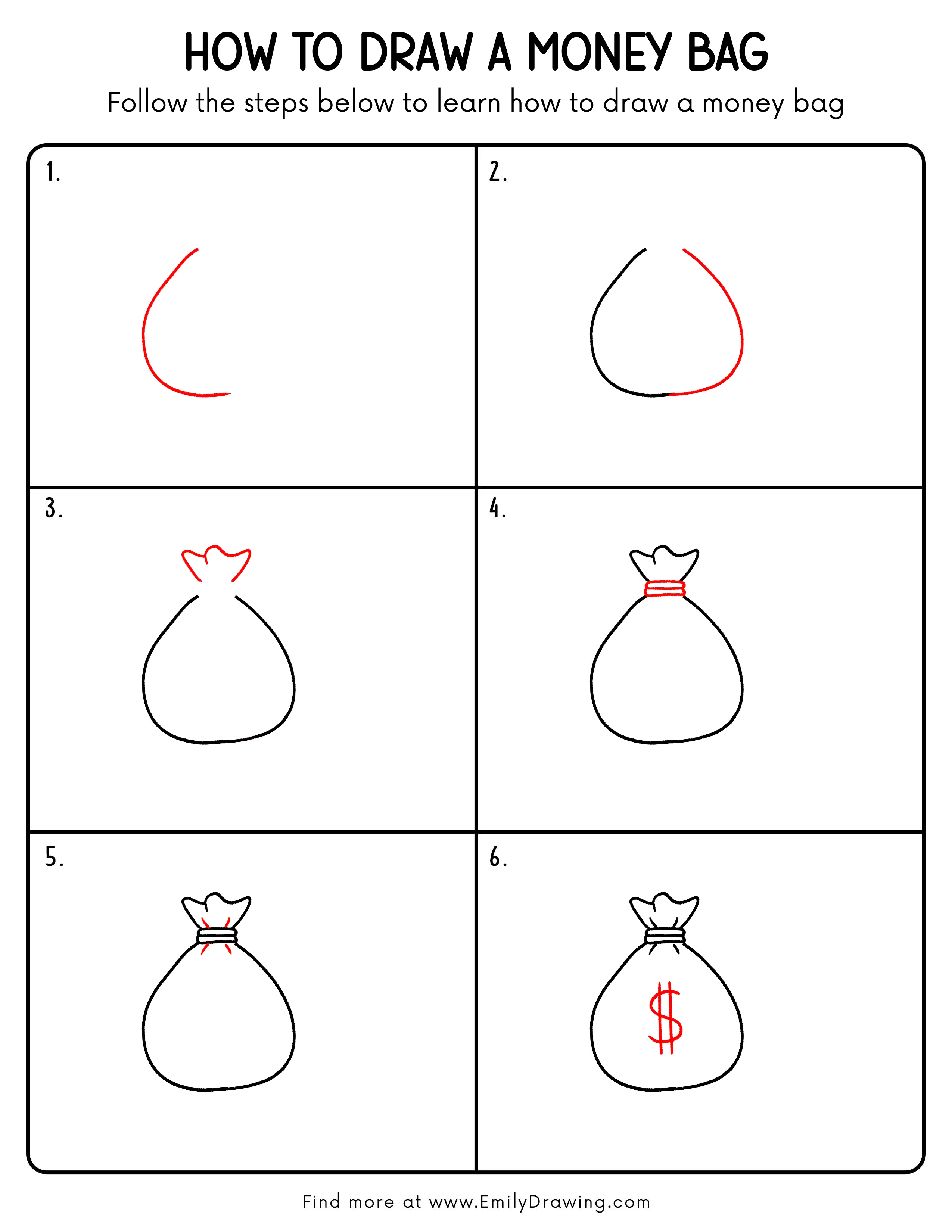 Printable Money Bag Drawing Guide